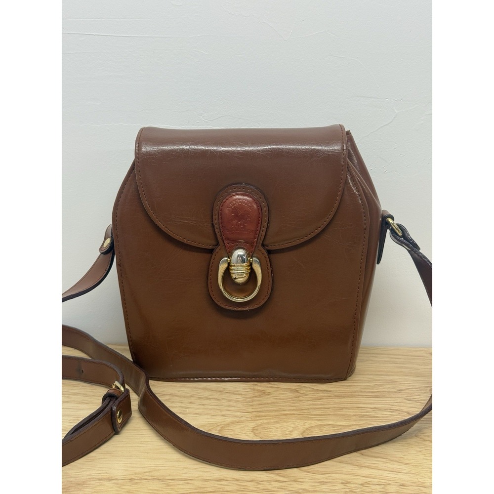 Vintage Ventura‎ Womens Bucket Purse Brown Leather Horse Emblem Equestrian #53